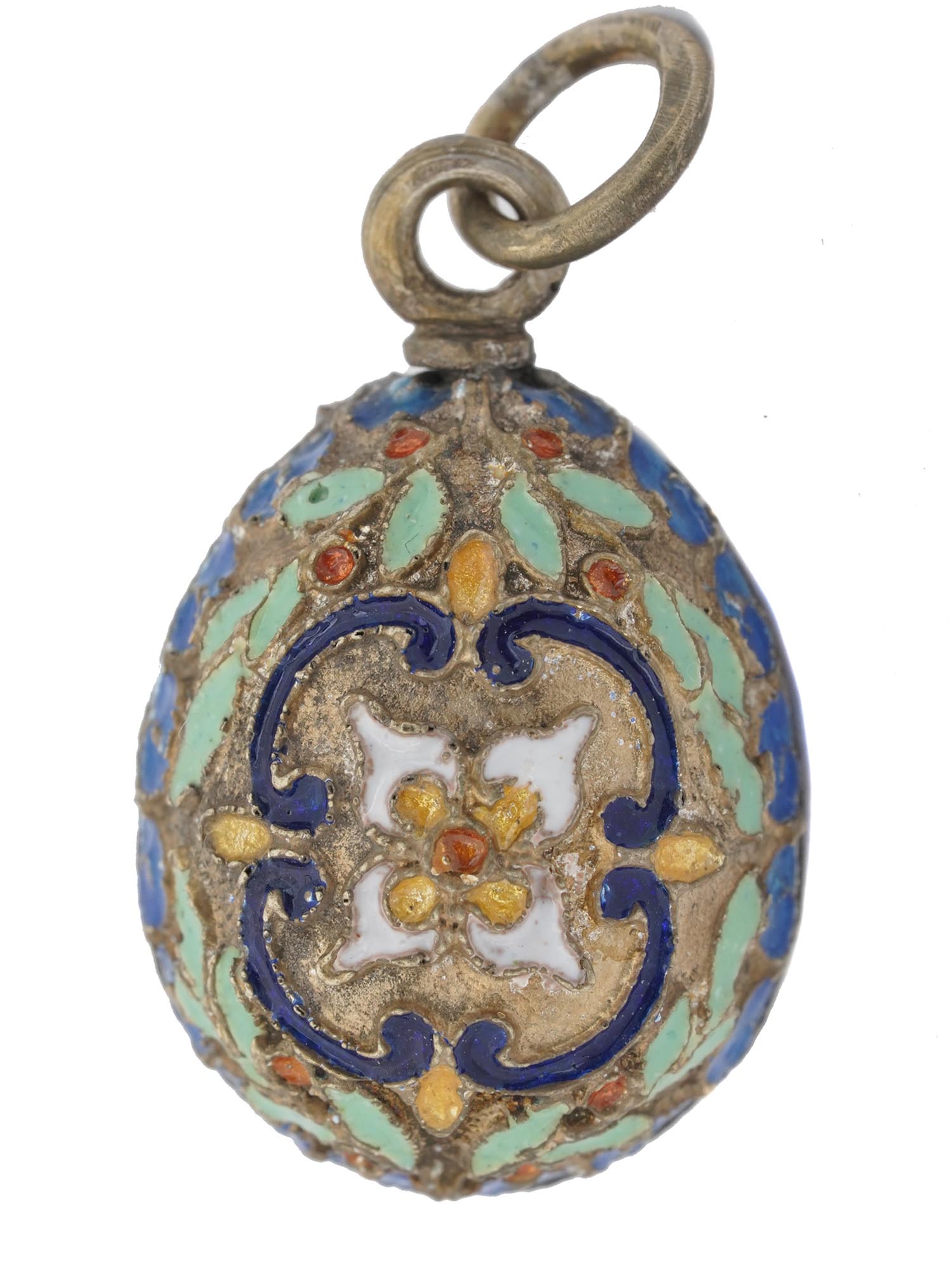 RUSSIAN 84 SILVER AND ENAMEL EASTER EGG PENDANT PIC-0